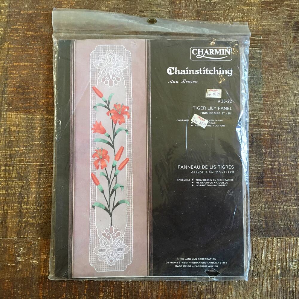 Janlynn Charmin Chainstitching Crewel Kit Tiger Lily Panel Floral Vintage NEW